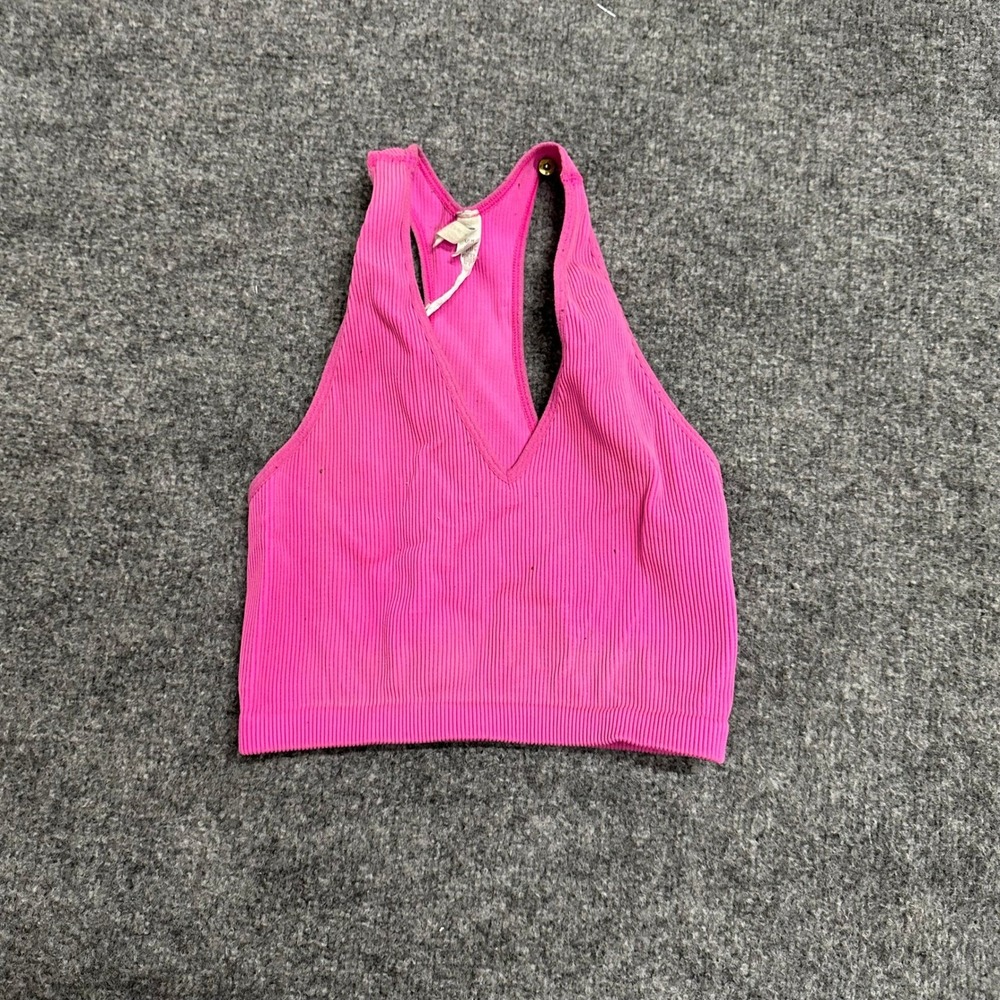 Free People Movement Tank Top Womens Size M Pink Ribbed V-Neck Racerback Cropped